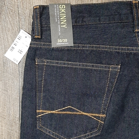 NEW Aeropostale Men's Jeans 30 x 30 Skinny Denim Dark Blue Wash Cotton Blend - Picture 6 of 8